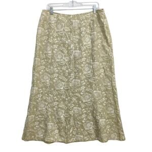 Style & Co Midi Skirt Women's Size 12 Tan Floral Print Linen Neutral Flowy